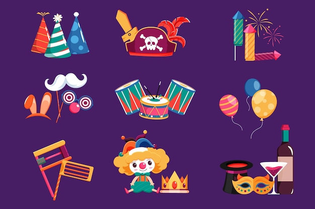 Free vector flat purim elements collection