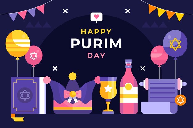 Free vector flat purim holiday celebration background