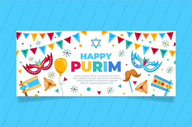 Flat purim horizontal banner template