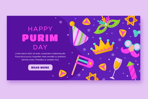 Free vector flat purim horizontal banner template