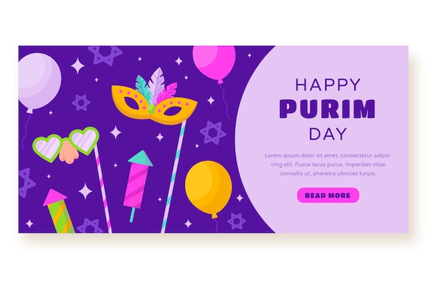 Free vector flat purim horizontal banner template