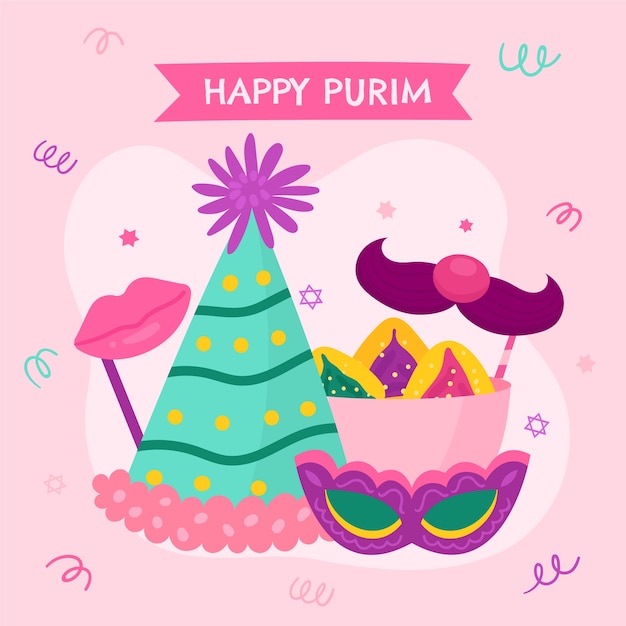 Vettore gratuito illustrazione piatta purim