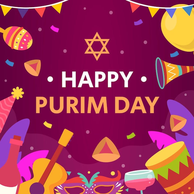 Vettore gratuito illustrazione di purim piatto