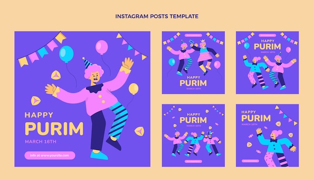 Vettore gratuito collezione di post instagram purim piatti