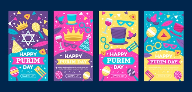 Collezione di storie di instagram purim piatte