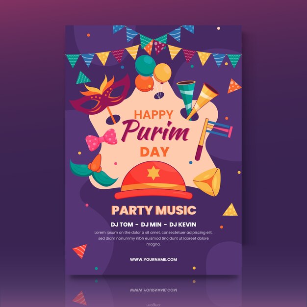 Flat purim vertical poster template