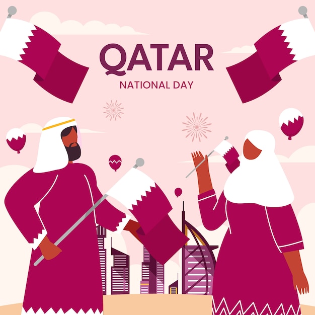 Free vector flat qatar national day illustration