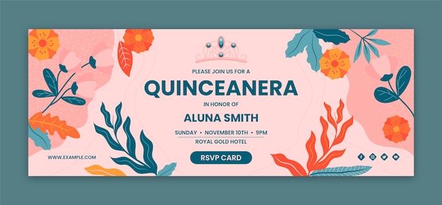 Free vector flat quinceanera social media cover template