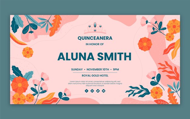 Flat quinceanera 社交媒體帖子模板