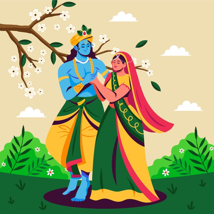 मुफ़्त वेक्टर फ्लैट राधा और कृष्ण चित्रण