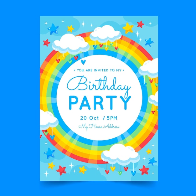 Free vector flat rainbow birthday invitation template