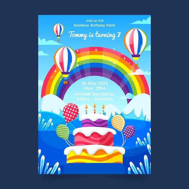 Free vector flat rainbow birthday invitation template