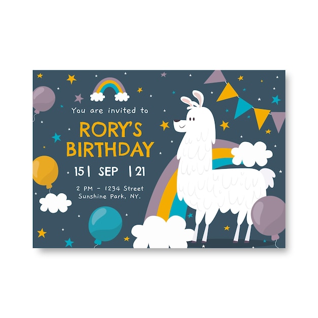 Free vector flat rainbow birthday invitation template