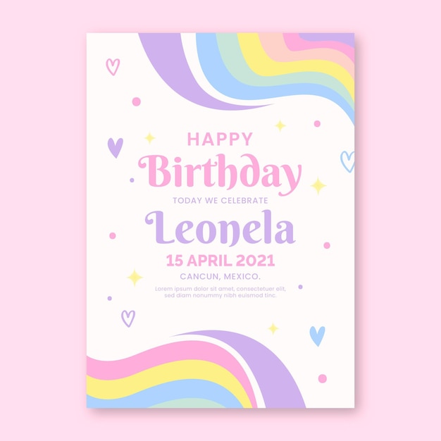 Flat rainbow birthday invitation template