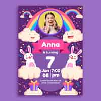 Free vector flat rainbow birthday invitation with photo