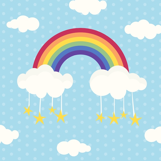 Flat rainbow and clouds concept