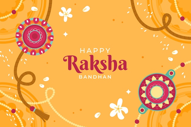 Sfondo piatto raksha bandhan con amuleti