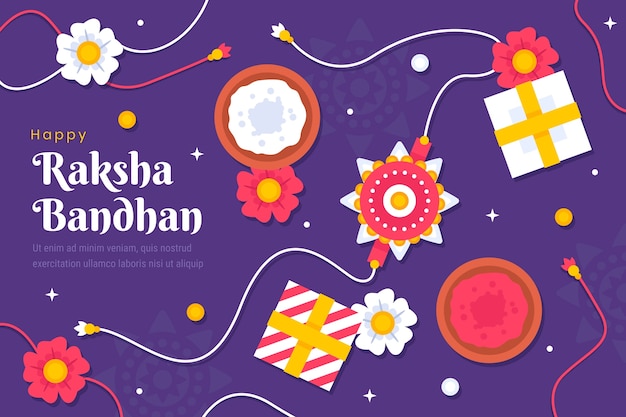 Free vector flat raksha bandhan background with presents and amulet