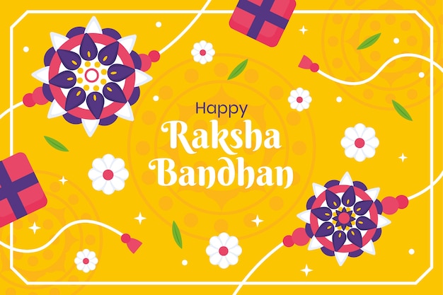 Flat raksha bandhan background with presents and amulets