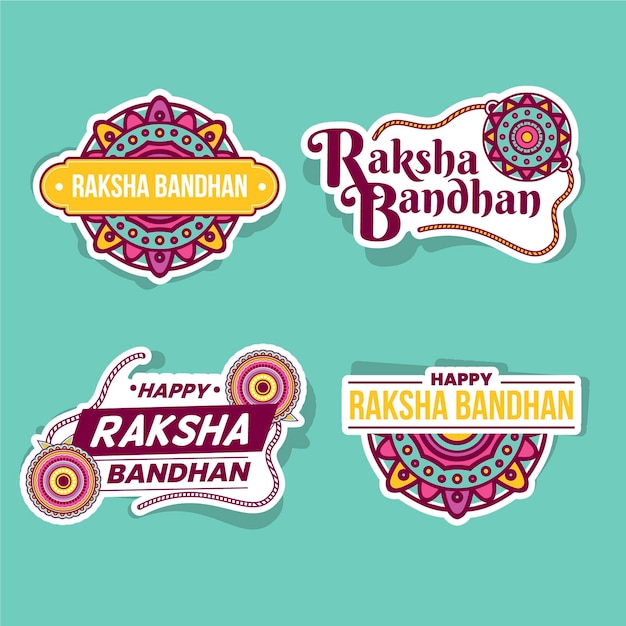 Free vector flat raksha bandhan badges concept