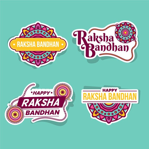 Flat raksha bandhan badges concept