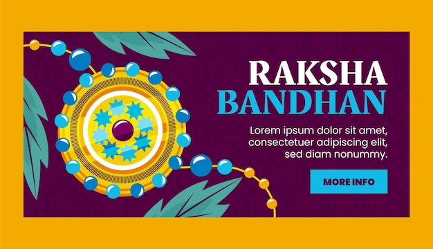 Vettore gratuito modello di banner orizzontale piatto raksha bandhan