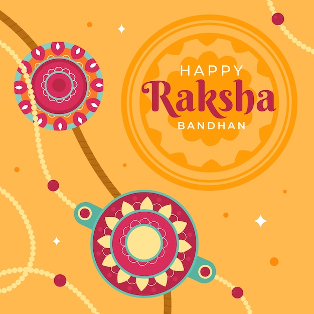 Flat raksha bandhan illustration with amulets