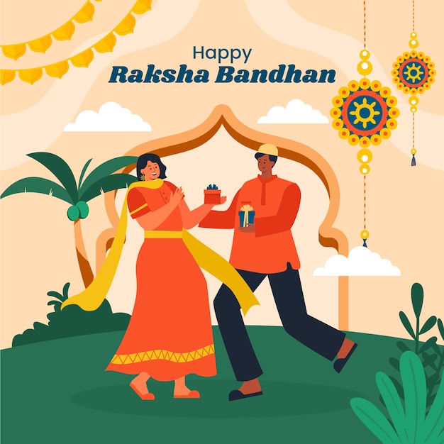 무료 벡터 플랫 raksha bandhan 그림