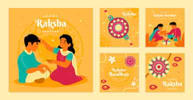 Free vector flat raksha bandhan instagram posts collection