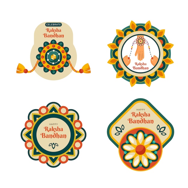 Free vector flat raksha bandhan labels collection