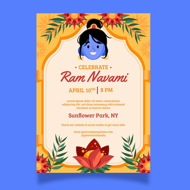 Free vector flat ram navami invitation template