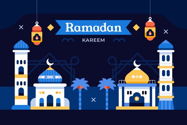 Flat ramadan background with a arabic temple