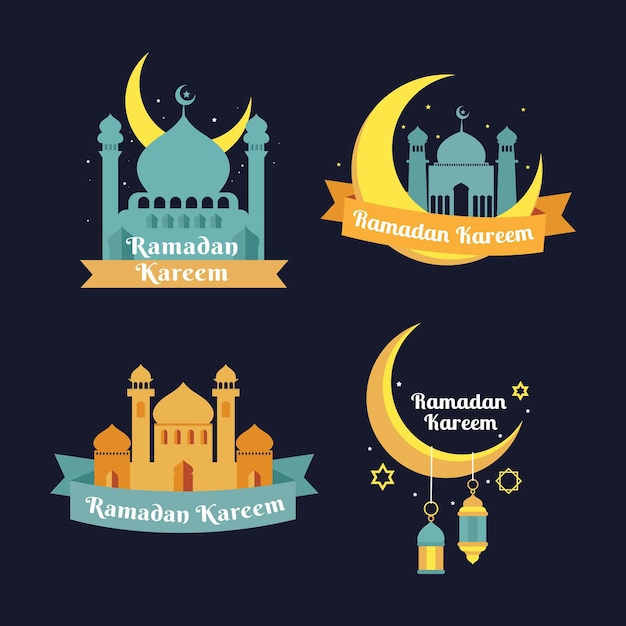 Collezione di badge ramadan piatto