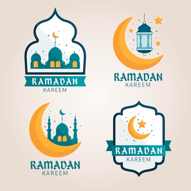 Vettore gratuito collezione di badge ramadan piatto