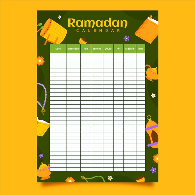 Плоский шаблон календаря рамадана