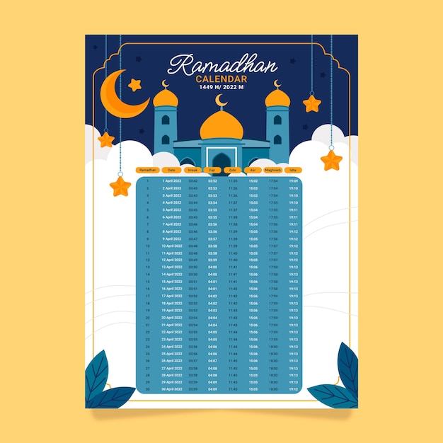 Бесплатное векторное изображение Плоский шаблон календаря рамадана
