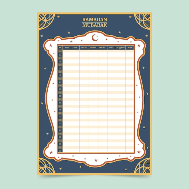 Бесплатное векторное изображение Плоский шаблон календаря рамадана