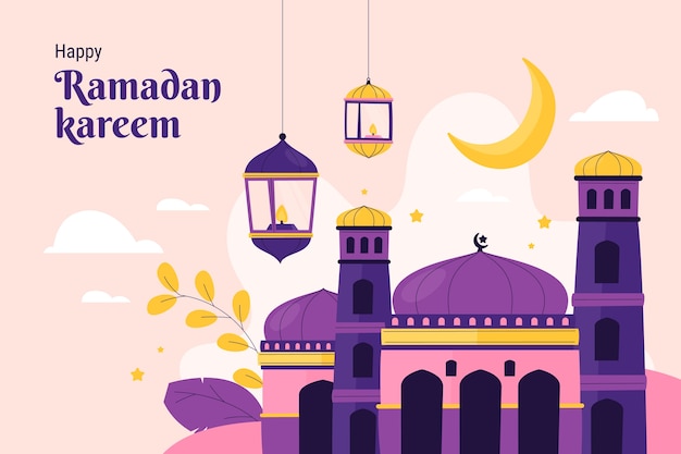 Vettore gratuito fondo piatto di celebrazione del ramadan