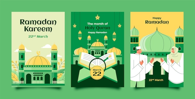 Flat ramadan celebration greeting cards collection