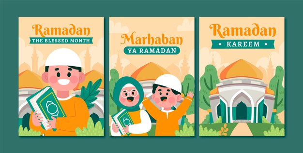 Flat ramadan celebration greeting cards collection