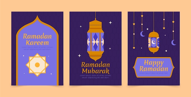 Бесплатное векторное изображение Плоская коллекция поздравительных открыток для празднования рамадана