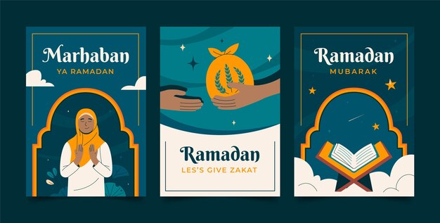 Flat ramadan celebration greeting cards collection