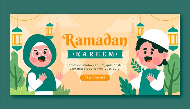 Flat ramadan celebration horizontal banner template