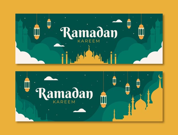 Flat ramadan celebration horizontal banner template