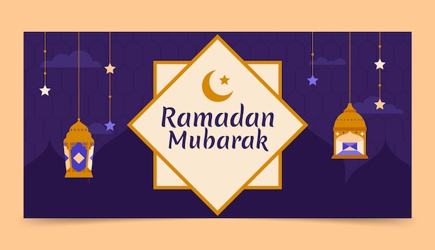 Modello di banner orizzontale celebrazione piatto ramadan