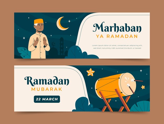 Flat ramadan celebration horizontal banner template