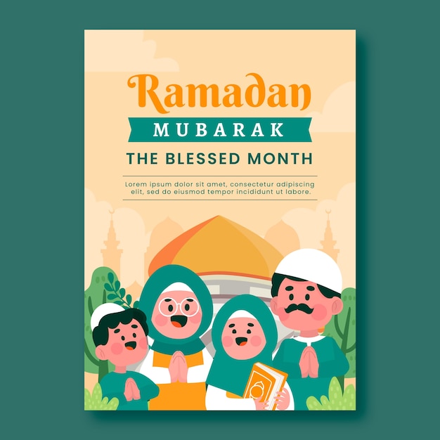 Free vector flat ramadan celebration vertical poster template