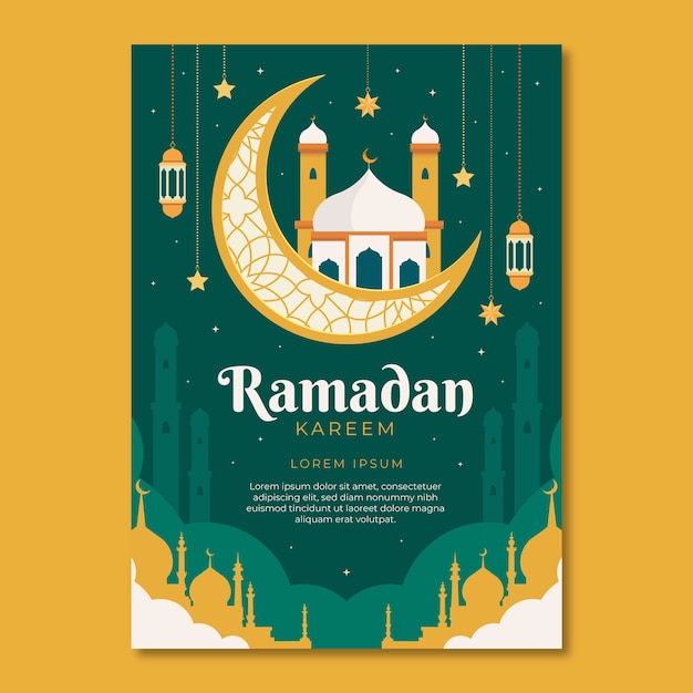 Flat ramadan celebration vertical poster template