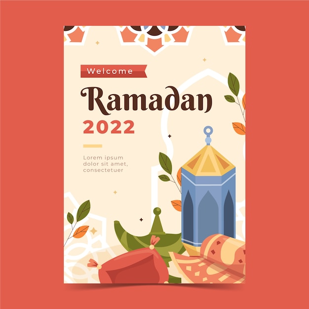 Flat ramadan greeting card template