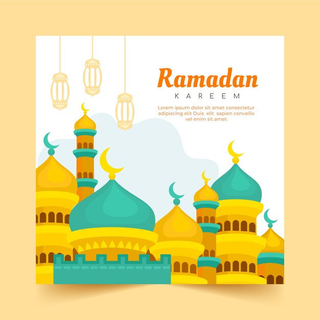 Плоский шаблон поздравительной открытки рамадан